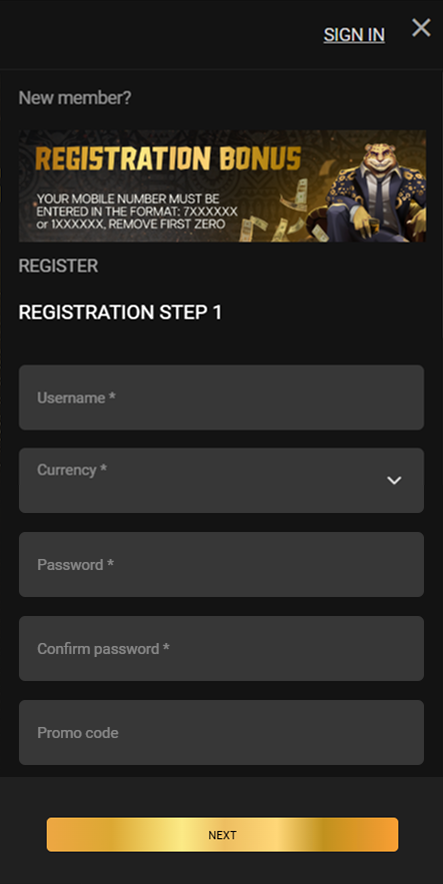 registration-1 Registration step one with username and currency