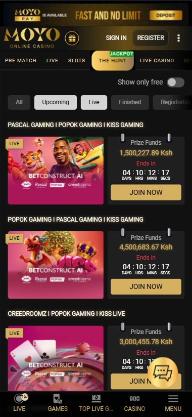 screen-3 Mobile jackpot page with prize funds in shillings